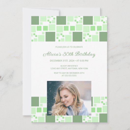 Moderne Groene Digitale Lijst Foto Verjaardag Kaart (Voorkant)