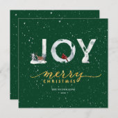 Moderne groene Elegant Gold Script JOY Snow-bedekk Feestdagenkaart (Voorkant / Achterkant)