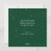 Moderne groene Elegant Gold Script JOY Snow-bedekk Feestdagenkaart (Achterkant)