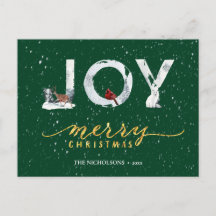 Moderne groene Elegant Gold Script JOY Snow-bedekk