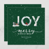 Moderne groene elegant Script JOY White Snow Overl Feestdagenkaart (Voorkant / Achterkant)
