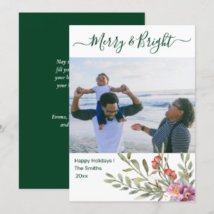 Moderne groene elegant Script Waterverf Floral Feestdagenkaart