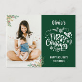 Moderne groene elegante bloemige baby eerste kerst feestdagenkaart (Voorkant)