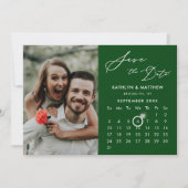 Moderne Groene Elegante Script Aangepaste Kalender Save The Date (Voorkant)