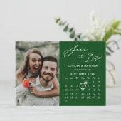 Moderne Groene Elegante Script Aangepaste Kalender Save The Date (Staand voorkant)