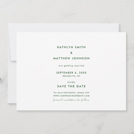 Moderne Groene Elegante Script Aangepaste Kalender Save The Date (Achterkant)
