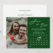 Moderne Groene Elegante Script Aangepaste Kalender Save The Date (Voorkant / Achterkant)