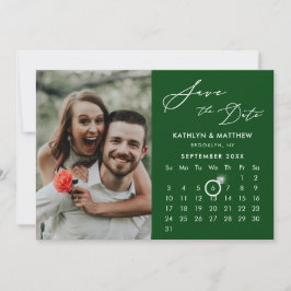 Moderne Groene Elegante Script Aangepaste Kalender Save The Date