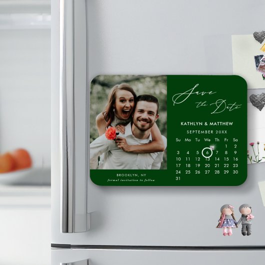 Moderne Groene Elegante Scriptfoto Sla de Datum op Magneet