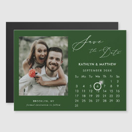 Moderne groene elegante scriptfoto Sla de datum op Magnetische Uitnodiging
