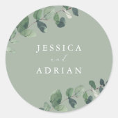 Moderne groene elegantie bruiloft ronde sticker (Voorkant)
