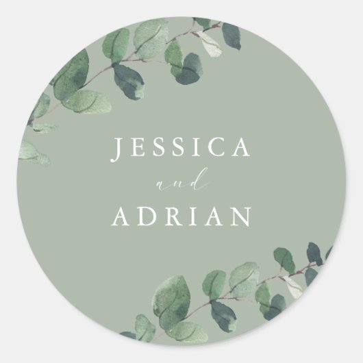 Moderne groene elegantie bruiloft ronde sticker (Voorkant)