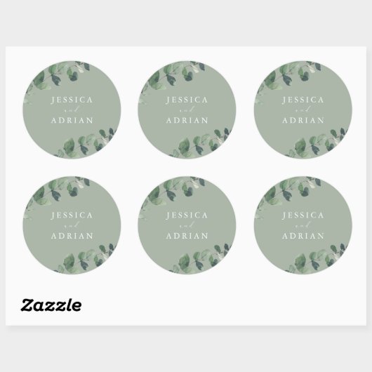 Moderne groene elegantie bruiloft ronde sticker (Vel)
