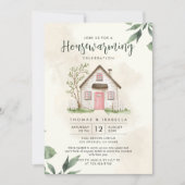 Moderne Groene en Beige Waterverf Housewarming Kaart (Voorkant)