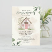 Moderne Groene en Beige Waterverf Housewarming Kaart (Staand voorkant)