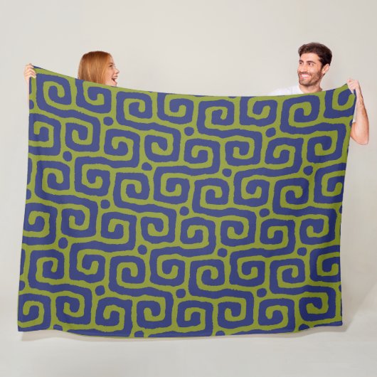 moderne groene en blauwe abstracte patroon fleece deken (In situ)