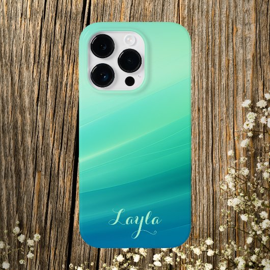 Moderne groene en blauwe gradiënt script kalligraf Case-Mate iPhone case