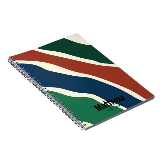 Moderne groene en blauwe rode gestreepte monogram notitieboek (Rechterzijde)