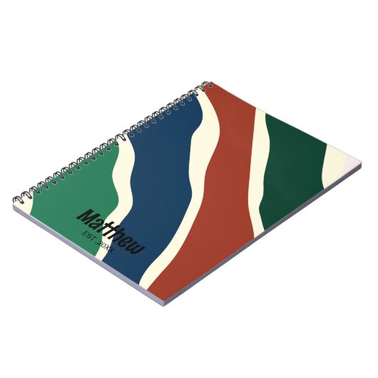 Moderne groene en blauwe rode gestreepte monogram  notitieboek (Linkerzijde)
