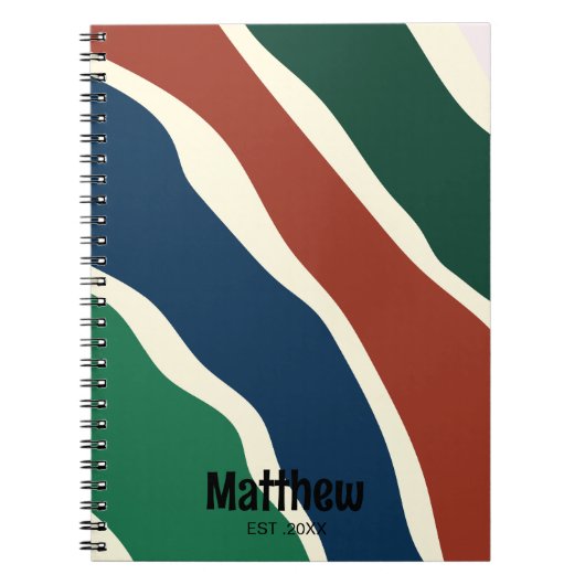 Moderne groene en blauwe rode gestreepte monogram  notitieboek (Voorkant)