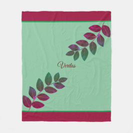 Moderne groene en bordeauxrode plantenbladeren fleece deken