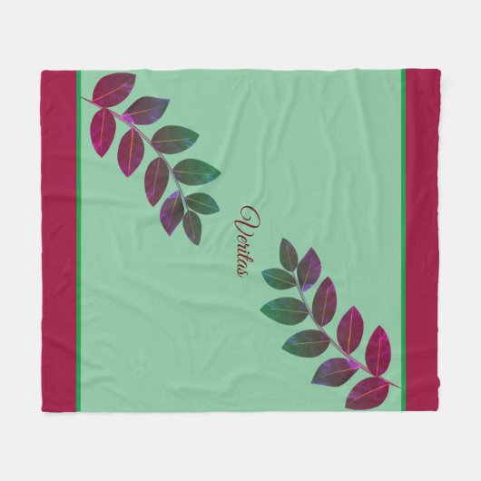 Moderne groene en Bourgognige Planten bladeren Fleece Deken (Voorkant (Horizontaal))
