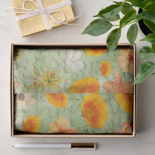 Moderne groene en gele bloemmotief decoupage tissuepapier (Geschenk)