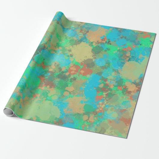 Moderne groene en gele druppels Abstract ontwerp Cadeaupapier (Uitgerold)