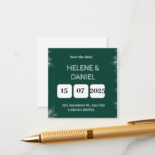 Moderne groene en gele horizontale huwelijksuitnod informatiekaartje (Voorkant / Achterkant in situ)