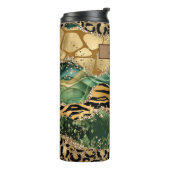 Moderne groene en gouden dierenprint agaat thermosbeker (Gedraaid links)