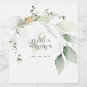 Moderne groene en gouden eucalyptus bruiloft wijn etiket (Enkel label)