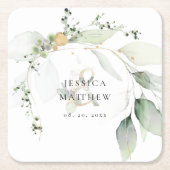 Moderne groene en gouden eucalyptus kartonnen onderzetters (Voorkant)