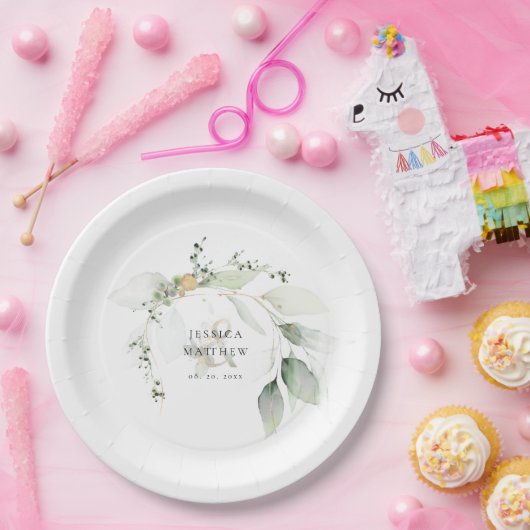 Moderne groene en gouden eucalyptus papieren bordje (Feest)