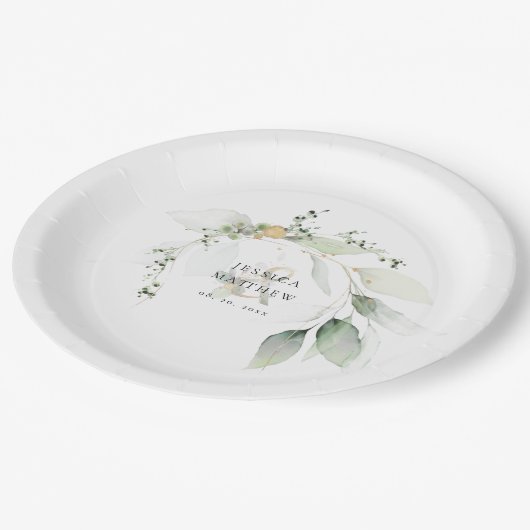 Moderne groene en gouden eucalyptus papieren bordje (Gekanteld)