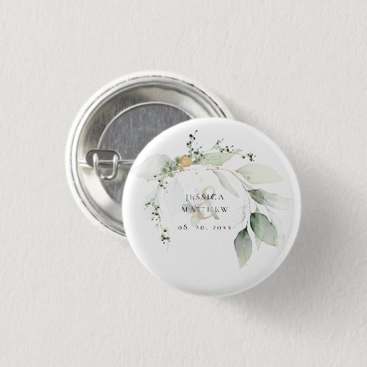 Moderne groene en gouden Eucalyptus   Ronde Button 3,2 Cm (Voorkant /achterkant)