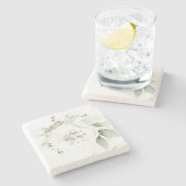 Moderne groene en gouden eucalyptus stenen onderzetter (Zijkant)