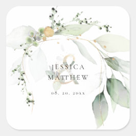 Moderne groene en gouden eucalyptusSticker Vierkante Sticker