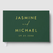 Moderne groene en gouden folie foto bruiloft gastenboek (Voorkant)