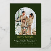 Moderne groene en gouden folie foto kerst Kaart (Voorkant)