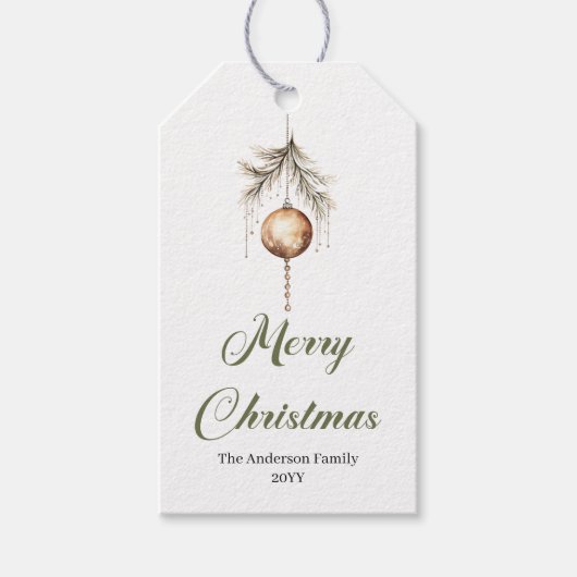 Moderne groene en gouden kerstbal cadeaubijsluiter cadeaulabel (Voorkant)