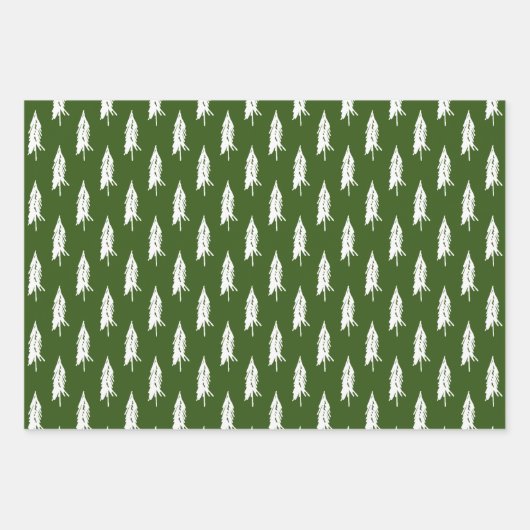 Moderne groene en gouden kerstbomen inpakpapier vel (Voorkant 2)