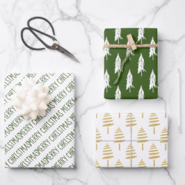 Moderne groene en gouden kerstbomen inpakpapier vel
