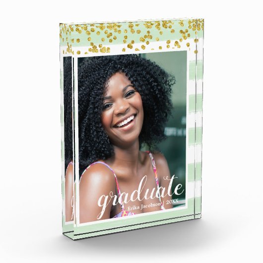 Moderne groene en gouden striped Afstuderen fotobl Fotoblokken (Links)