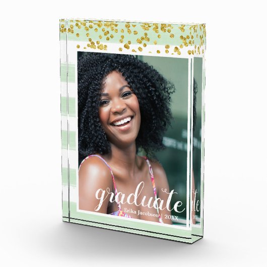 Moderne groene en gouden striped Afstuderen fotobl Fotoblokken (Rechts)