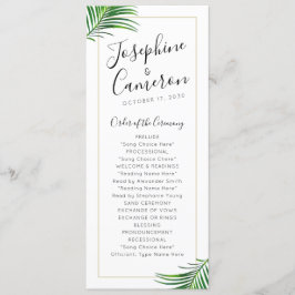 Moderne groene en gouden tropische palmbladrand programmakaart
