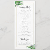 Moderne groene en gouden tropische palmbladrand programmakaart (Achterkant)