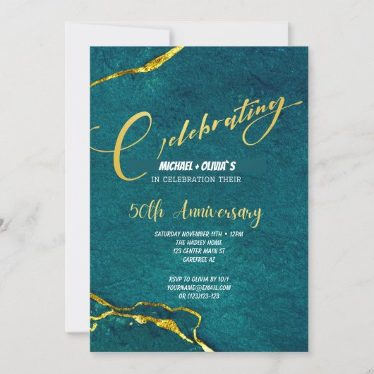 Moderne groene en gouden uitnodiging voor 50-jarig (Voorkant)