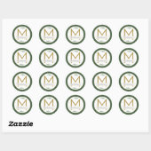 Moderne Groene en Gouden Vakantie Monogram en Naam Ronde Sticker (Vel)