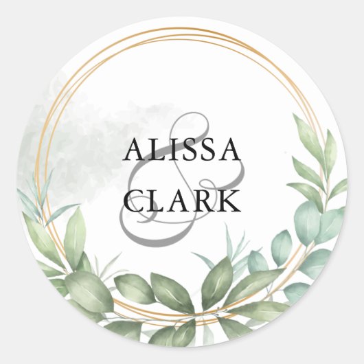 Moderne groene en goudenvelopzegel ronde sticker (Voorkant)