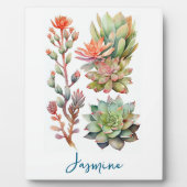 Moderne groene en koraal Waterverf succulente Plan Fotoplaat (Voorkant)